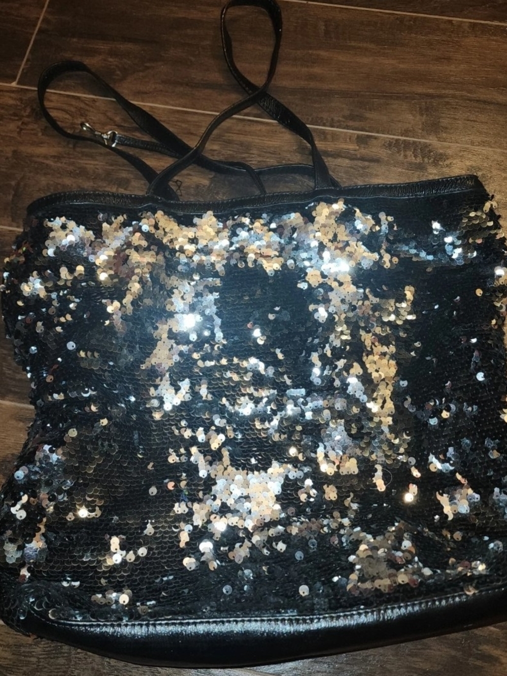 Betsey Johnson Black Tote with Silver Sequins